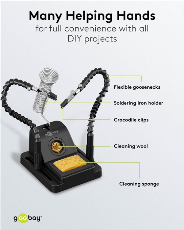 GOOBAY βάση στήριξης πλακέτας 76561 με θέση για κολλητήρι, 2x βραχίονες, μαύρη 76561