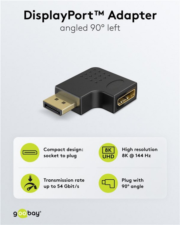 GOOBAY αντάπτορας DisplayPort 77132, 8K/144Hz, γωνιακός, μαύρος 77132