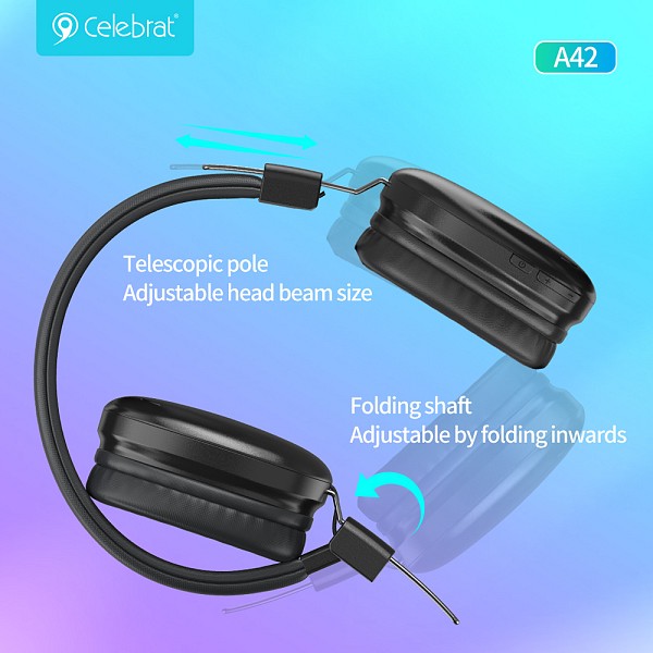 CELEBRAT headphones A42, ασύρματα & ενσύρματα, 40mm, 300mAh, μαύρα A42-BK