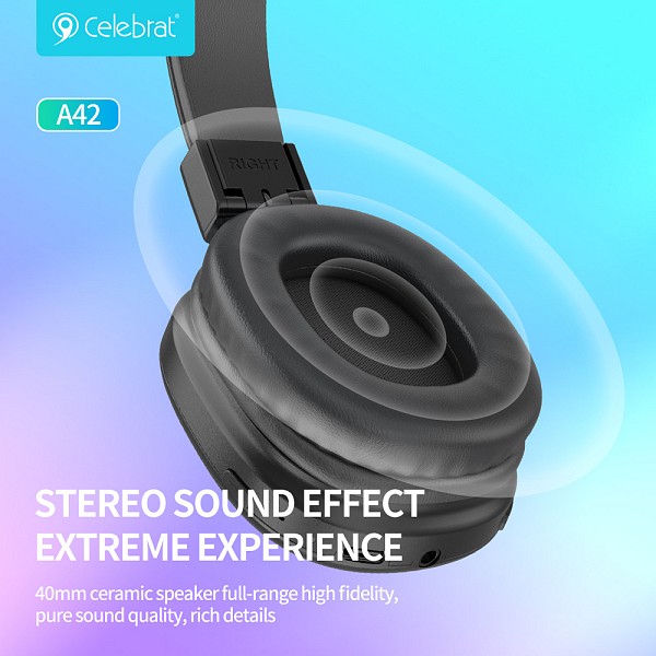 CELEBRAT headphones A42, ασύρματα & ενσύρματα, 40mm, 300mAh, μαύρα A42-BK