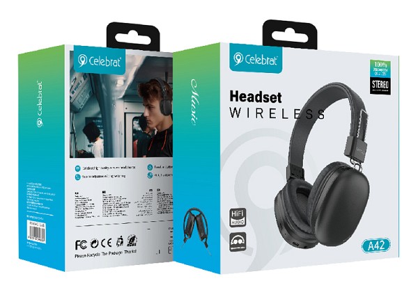 CELEBRAT headphones A42, ασύρματα & ενσύρματα, 40mm, 300mAh, μαύρα A42-BK