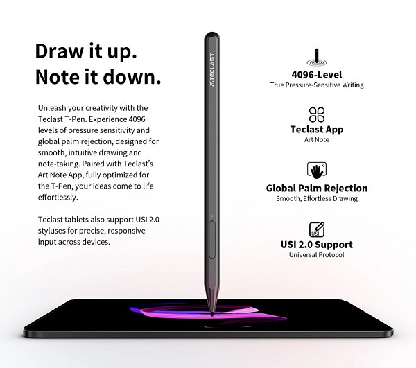 TECLAST tablet ArtPad Pro με στυλό αφής, 12.7, 8/256GB, 4G, Android 15, 10000mAh, γκρι ARTPADPRO-GR