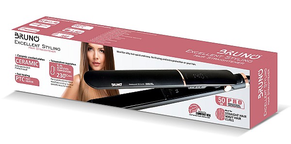 BRUNO BRN-0219 Ισιωτική πρέσα μαλλιών με κεραμικές πλάκες, 50W, ψηφιακή ένδειξη, black-copper BRN-0219