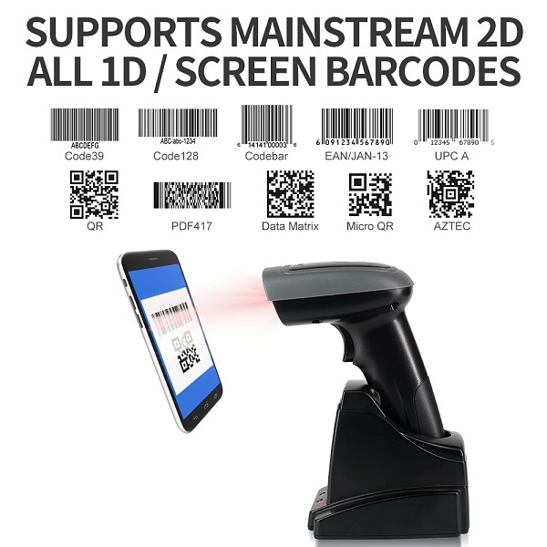 GTCODESTAR barcode scanner GT-1901C με βάση, 1D & 2D, ενσύρματο & ασύρματο, Bluetooth, 2000mAh, μαύρο GT-1901C