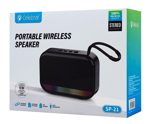CELEBRAT φορητό ηχείο SP-21, 5W, Bluetooth, 1200mAh, μαύρο SP-21