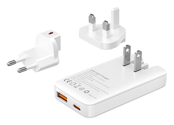 POWERTECH φορτιστής τοίχου PT-1532, EU/UK/CN βύσμα, USB/USB-C, 65W, GaN, λευκός PT-1532