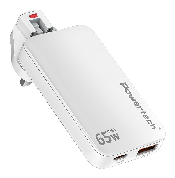 POWERTECH φορτιστής τοίχου PT-1532, EU/UK/CN βύσμα, USB/USB-C, 65W, GaN, λευκός PT-1532