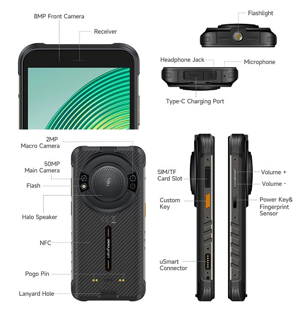 ULEFONE smartphone RugKing με ηχείο 3.5W, 5.99, 8/256GB, 9600mAh, IP68/IP69K, μαύρο RUGKING-BK