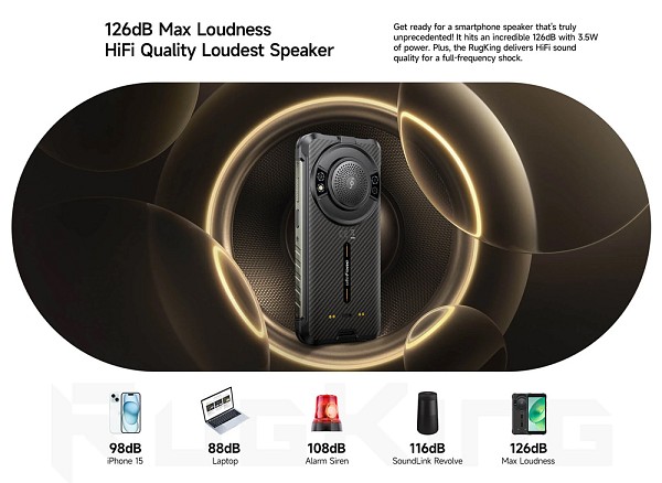 ULEFONE smartphone RugKing με ηχείο 3.5W, 5.99, 8/256GB, 9600mAh, IP68/IP69K, μαύρο RUGKING-BK