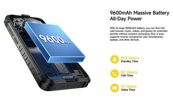 ULEFONE smartphone RugKing με ηχείο 3.5W, 5.99, 8/256GB, 9600mAh, IP68/IP69K, μαύρο RUGKING-BK