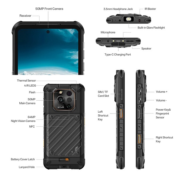 RUGONE smartphone Xever 7 Pro με θερμική εικόνα, 6.67, 12/512GB, 5G, 5550mAh, IP68/IP69K/MIL-STD-810H, μαύρο XEVER7PRO-BK