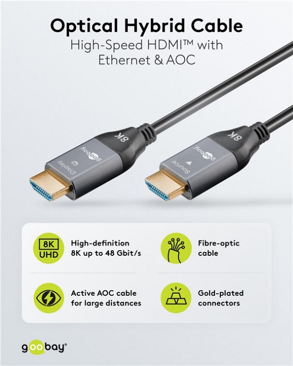 GOOBAY καλώδιο HDMI 2.1 76277 με Ethernet, 8K/60Hz, 48 Gbps, 40m, μαύρο 76277