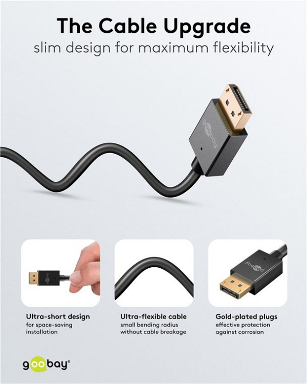 GOOBAY καλώδιο DisplayPort 77442, 8K/120Hz, 40 Gbps, 1m, μαύρο 77442