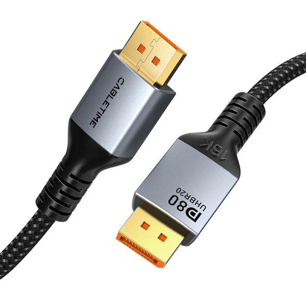 CABLETIME καλώδιο DisplayPort 2.1 CT-DP16K, VESA Certified, 16K/60Hz, 80 Gbps, 2m, μαύρο CT-DP16K-AG2