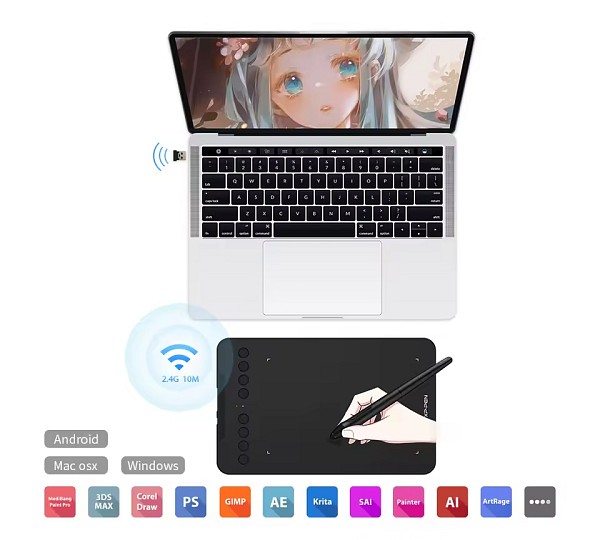 XP-PEN ταμπλέτα σχεδίασης με γραφίδα Deco Mini 7W, ασύρματη σύνδεση, 177.8x111.1mm, μαύρο DECOMINI7W