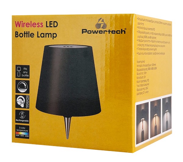 POWERTECH LED φωτιστικό για μπουκάλι HLL-0197, ρυθμιζόμενο, επαναφορτιζόμενο, μαύρο HLL-0197