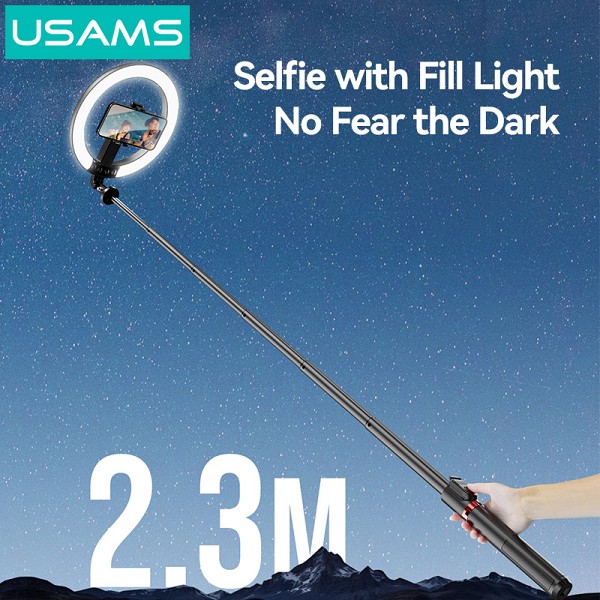 USAMS φωτιστικό δαχτυλίδι LED ZB323 με τρίποδο & βάση smartphone, μαύρο ZB32301