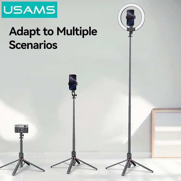 USAMS φωτιστικό δαχτυλίδι LED ZB323 με τρίποδο & βάση smartphone, μαύρο ZB32301