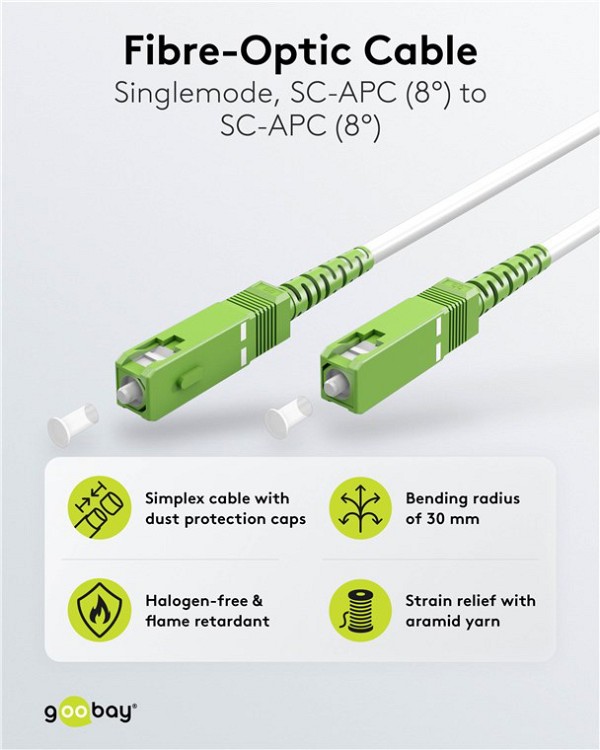 GOOBAY καλώδιο οπτικής ίνας SC-APC 59604, Singlemode OS2, 20m, λευκό 59604