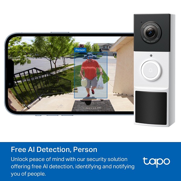 TP-LINK smart κουδούνι με κάμερα Tapo D210, 2K/3MP, WiFi, 6400mAh, IP65, V2.0 TAPO-D210