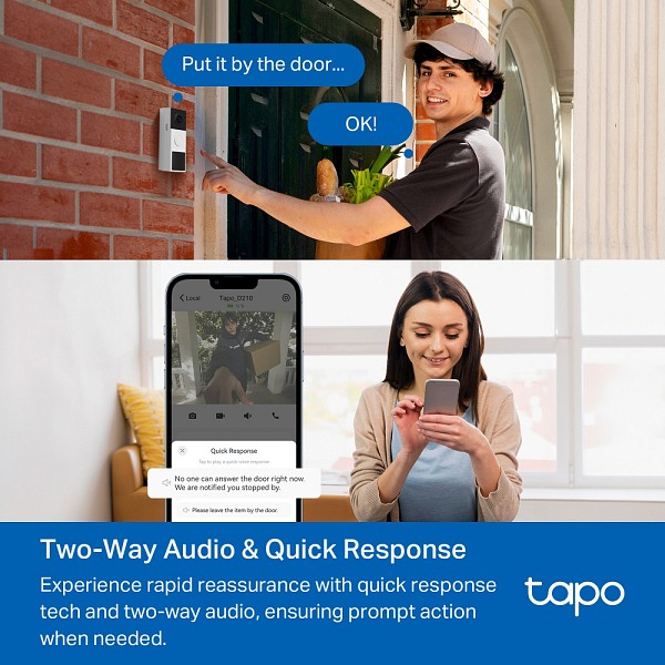 TP-LINK smart κουδούνι με κάμερα Tapo D210, 2K/3MP, WiFi, 6400mAh, IP65, V2.0 TAPO-D210