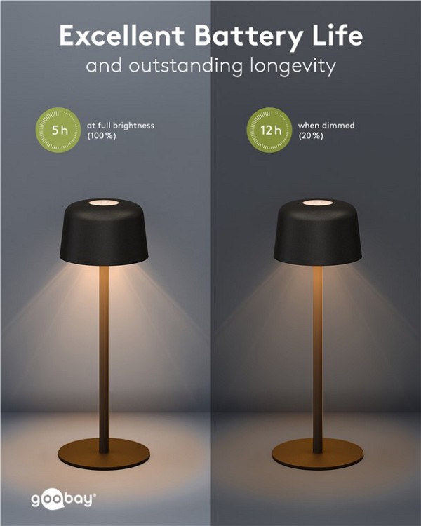 GOOBAY επιτραπέζιο φωτιστικό 77675, 3000K, dimmable, επαναφορτιζόμενο, μαύρο 77675