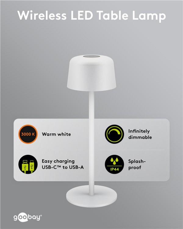 GOOBAY επιτραπέζιο φωτιστικό 77676, 3000K, dimmable, επαναφορτιζόμενο, λευκό 77676