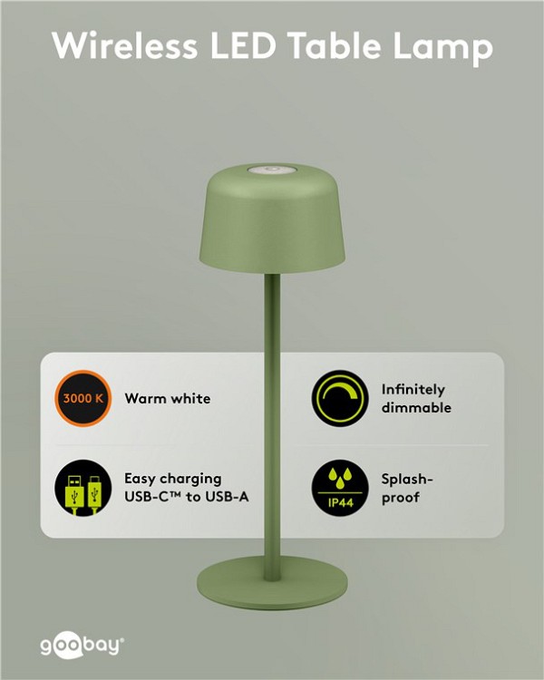 GOOBAY επιτραπέζιο φωτιστικό 77677, 3000K, dimmable, επαναφορτιζόμενο, πράσινο 77677