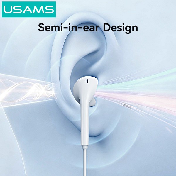 USAMS earphones με μικρόφωνο SJ771, USB-C σύνδεση, 1.2m, λευκά HSEP5001
