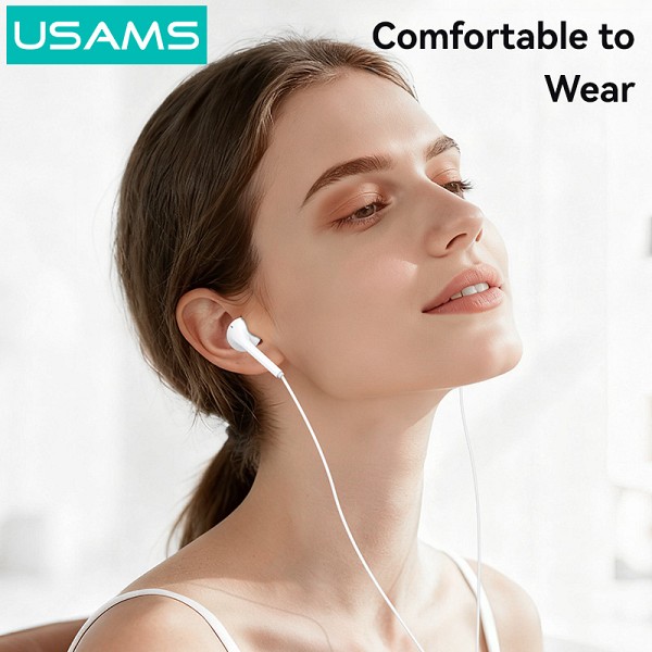 USAMS earphones με μικρόφωνο SJ771, USB-C σύνδεση, 1.2m, λευκά HSEP5001