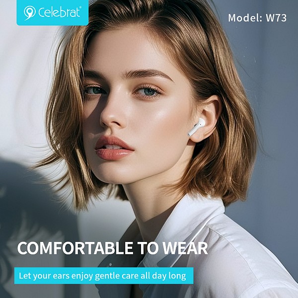 CELEBRAT earphones με θήκη φόρτισης W73, True Wireless, 13mm, 33/380mAh, λευκά W73-WH