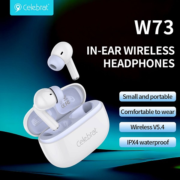 CELEBRAT earphones με θήκη φόρτισης W73, True Wireless, 13mm, 33/380mAh, λευκά W73-WH