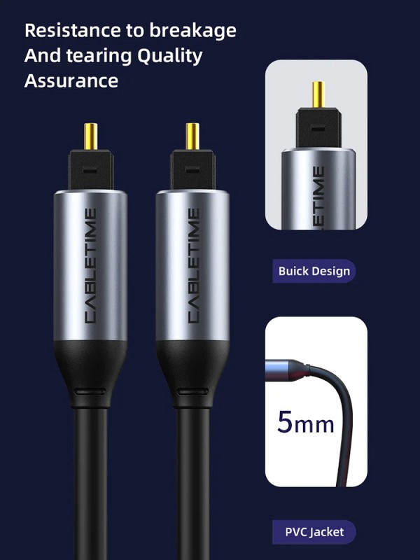 CABLETIME καλώδιο ήχου Toslink CT-AV380-P04GN, gold plated, 5mm, 5m, μαύρο 5210131155950