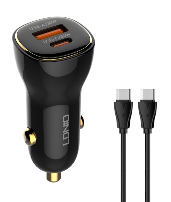 LDNIO φορτιστής αυτοκινήτου C103 με καλώδιο USB-C, USB/USB-C, 60W, μαύρος 5210131159941