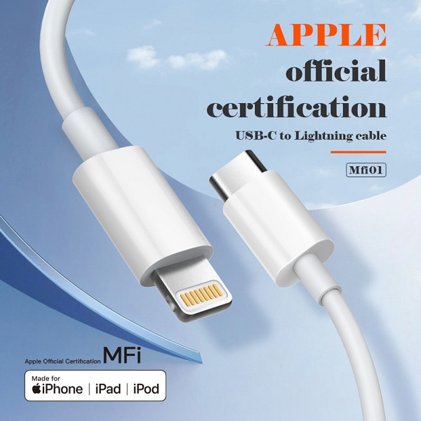LDNIO καλώδιο Lightning σε USB-C MFi01, MFi, 30W, 480Mbps, 1m, λευκό 6933138601518