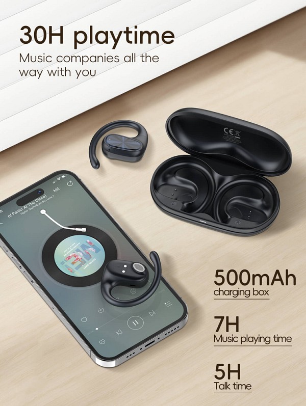 LDNIO earphones με θήκη φόρτισης T07, OWS Bone Conduction, 15mm, 60/500mAh, μαύρα 6933138602133