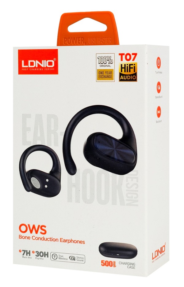 LDNIO earphones με θήκη φόρτισης T07, OWS Bone Conduction, 15mm, 60/500mAh, μαύρα 6933138602133