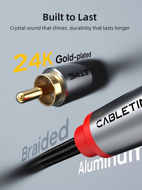 CABLETIME καλώδιο ήχου 2x RCA σε 2x RCA CT-RCA, 1m, μαύρο CT-RCA-AG1