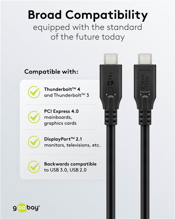 GOOBAY καλώδιο USB-C 74198, USB4, 100W, 20Gbps, 4K/60Hz, 3m, μαύρο 74198