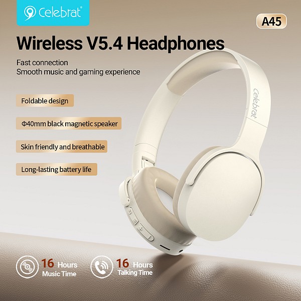 CELEBRAT headphones A45, ασύρματα & ενσύρματα, micro SD, 40mm, 250mAh, μαύρα A45-BK