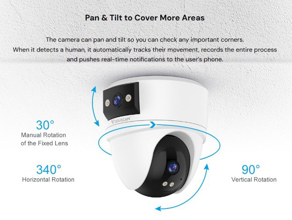 VSTARCAM smart κάμερα CS2DR, 3MP, dual lens, WiFi, PTZ, SD CS2DR