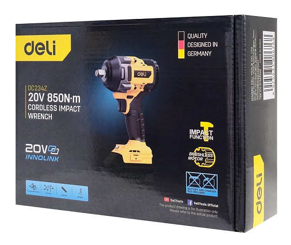DELI κρουστικό μπουλονόκλειδο μπαταρίας DC234Z, Brushless, 20V, 850N.m, 1/2 DC234Z