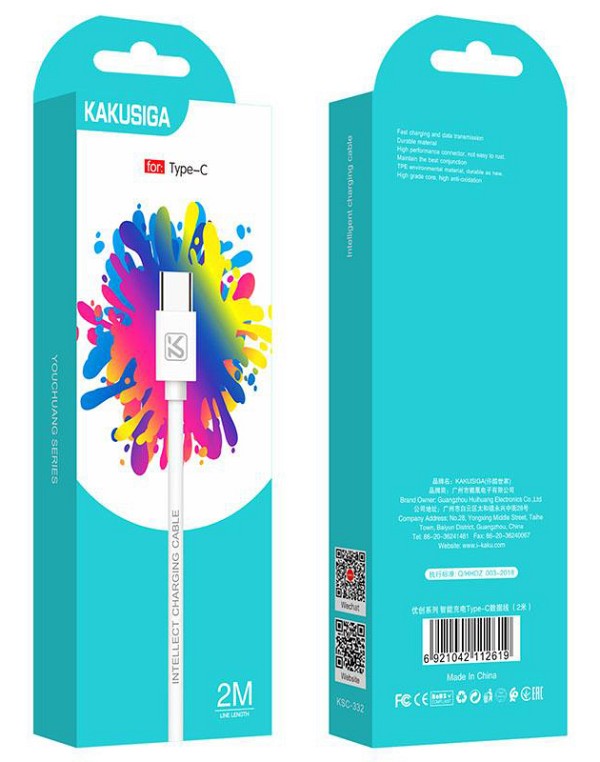KAKUSIGA καλώδιο USB-C σε USB KSC-332, 2.4A, 480Mbps, 2m, λευκό KSC-332-C-WH