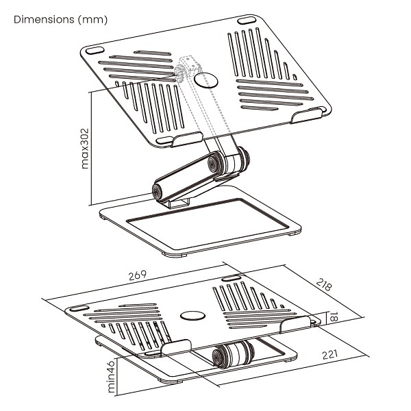 BRATECK μεταλλική βάση για laptop LPS09-02, 11~17, foldable, γκρι LPS09-02