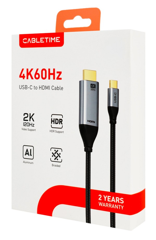 CABLETIME καλώδιο USB-C σε HDMI CT-CMHD2, 4K/60Hz, 1.8m, μαύρο 6975285500771