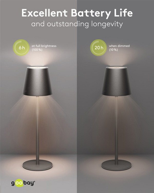 GOOBAY επιτραπέζιο φωτιστικό 77673, 3000K, dimmable, επαναφορτιζόμενο, μαύρο 77673