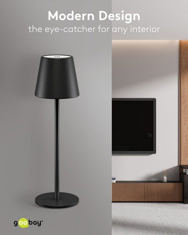 GOOBAY επιτραπέζιο φωτιστικό 77673, 3000K, dimmable, επαναφορτιζόμενο, μαύρο 77673