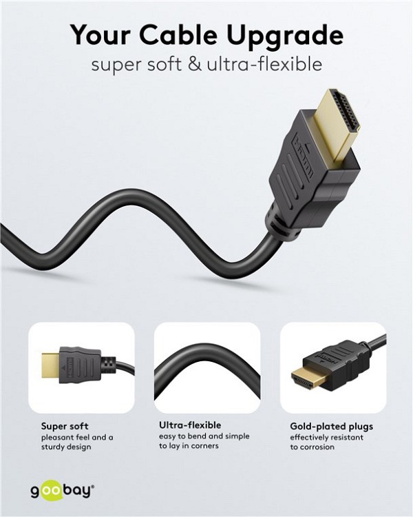 GOOBAY καλώδιο HDMI 80105 με Ethernet, soft, 4K/60Hz, 18 Gbps, 5m, μαύρο 80105