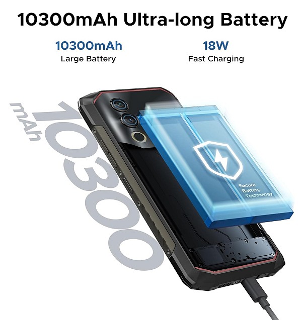DOOGEE smartphone Blade10 Power, 6.6, 8/128GB, 10300mAh, IP68/IP69K/MIL-STD-810H, μαύρο BLADE10-POWER-BK