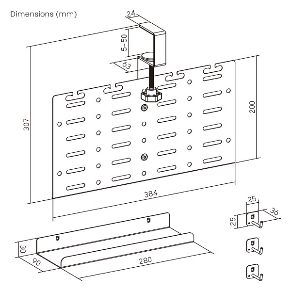 BRATECK cable management γραφείου CC11-20-1, μεταλλικό, 384x63x307mm, μαύρο CC11-20-1